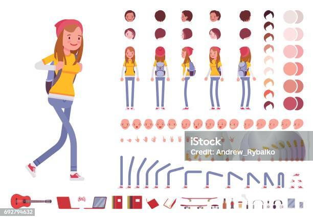 Teenager Girl Character Creation Set Stock Illustration - Download Image Now - Characters, Construction Industry, Group Of Objects