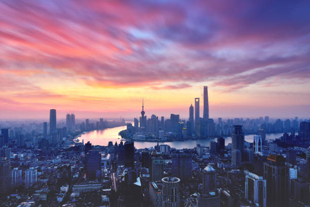 istock Shanghai Skyline in Dramatic Sky at Sunrise 692798382