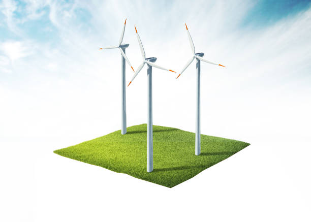 3d illustration of cross section of ground with wind turbine isolated on white