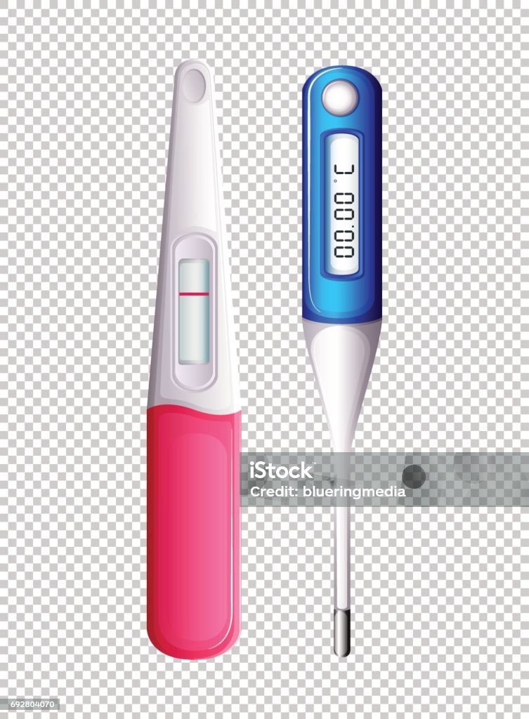 Prueba de embarazo y termómetro en fondo transparente - arte vectorial de Prueba de embarazo libre de derechos