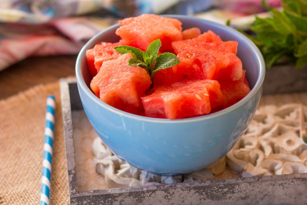 istock Fresh watermelon cut in star shape with mint 692805516