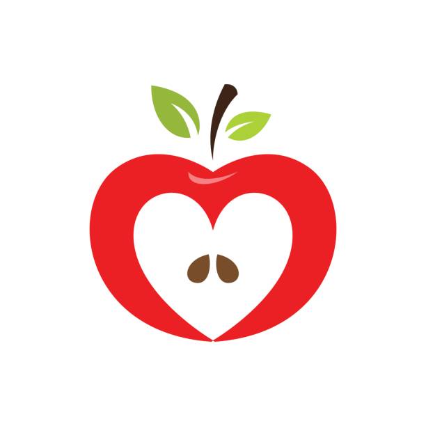 ikona wektora jabłkowego w kształcie serca, etykieta, projekt emblematu - apple healthy eating healthy lifestyle healthcare and medicine stock illustrations