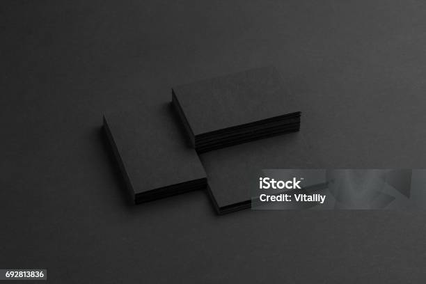 Black Business Cards Isolated On Black Background Stock Photo - Download Image Now - Business Card, Black Color, Template