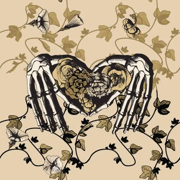 Vector illustration of Skeleton hands making heart