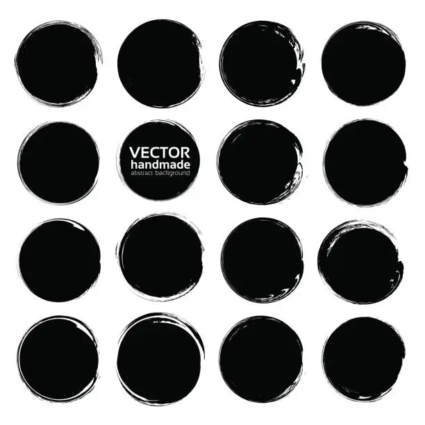 Vector illustration of Textured abstract black circles from smears vector isolated on a white background