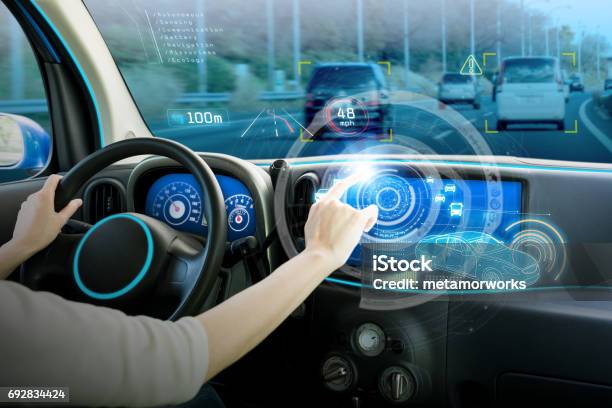 Vehicle Cockpit And Screen Car Electronics Automotive Technology Autonomous Car Abstract Image Visual Stock Photo - Download Image Now