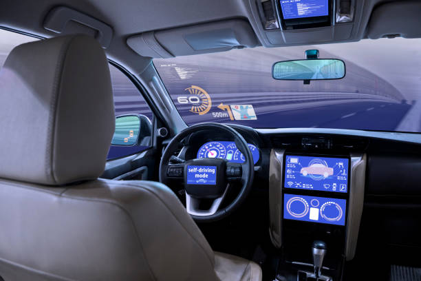 istock empty cockpit of vehicle, HUD(Head Up Display) and digital speedometer 692839712