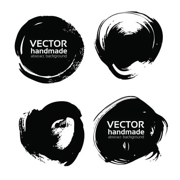 Vector illustration of Round black abstract backgrounds smears vector objects isolated on a white background