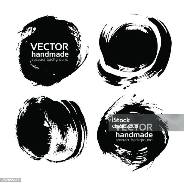 Black Round Abstract Ink Smears Vector Objects Isolated On A White Background Stock Illustration - Download Image Now