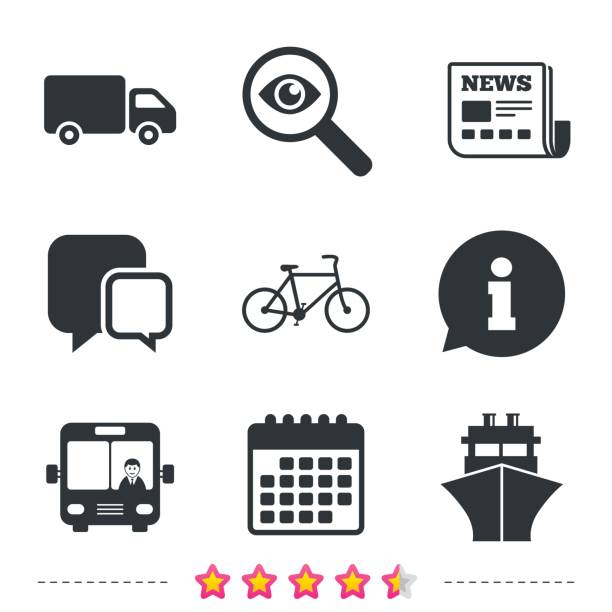 ilustrações de stock, clip art, desenhos animados e ícones de transport icons. truck, bicycle, bus and ship. - symbol computer icon calendar icon set