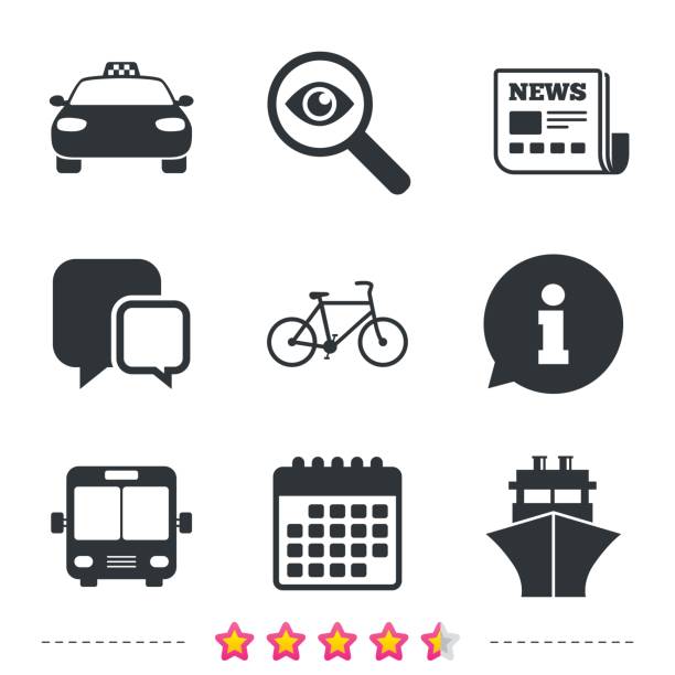 ikony transportu. taksówka, rower, autobus i statek. - symbol icon set interface icons magnifying glass stock illustrations