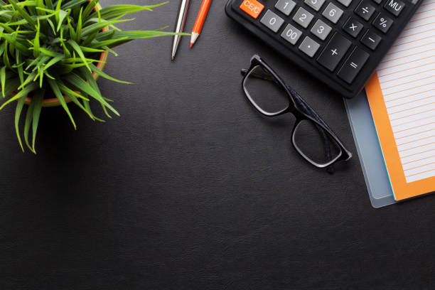 istock Office desk with supplies 692851648