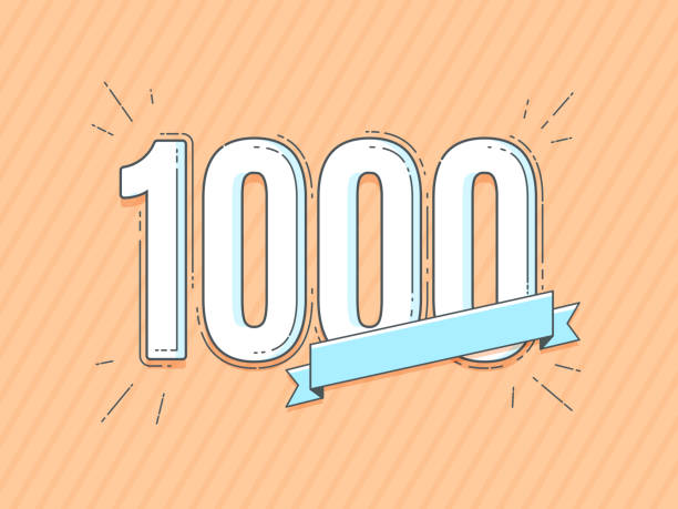 Thousand Design with 1000 number and blank blue banner above number 1000 stock illustrations