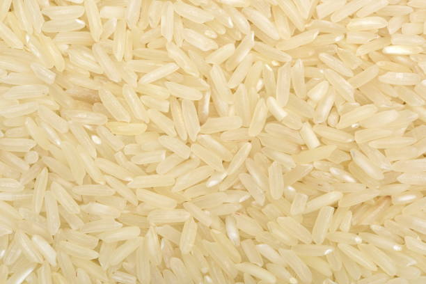istock White long rice background, uncooked raw cereals, macro closeup 692862556