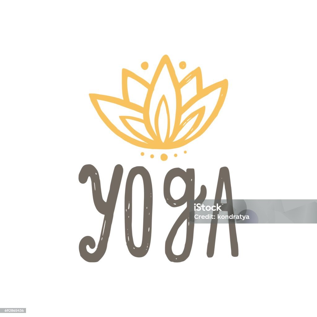 Yoga and lotus. Yoga and lotus. Vector hand drawn lettering and illustration Yoga stock vector