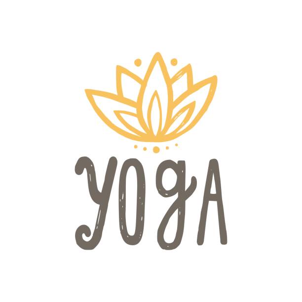 Yoga and lotus. Yoga and lotus. Vector hand drawn lettering and illustration anjali mudra stock illustrations