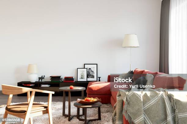 Mock Up Wall Interior Scandinavian Style Wall Art 3d Rendering 3d Illustration Stock Photo - Download Image Now
