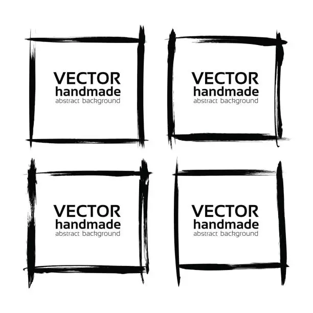 Vector illustration of Abstract black frames from thin ink strokes set isolated on a white background