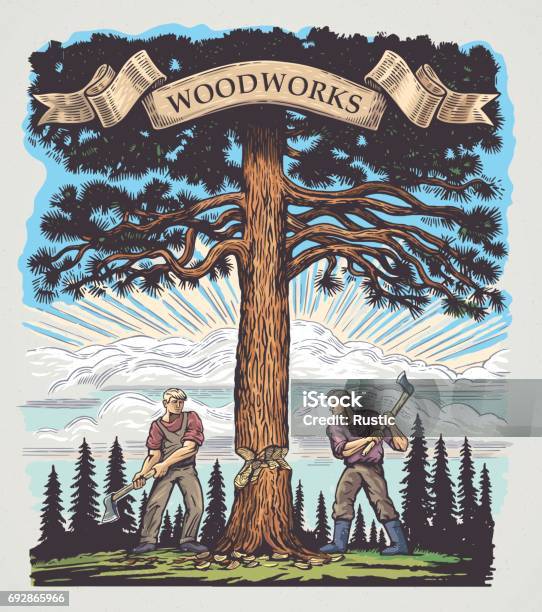 Woodworking Stock Illustration - Download Image Now - Lumberjack, Lumber Industry, Woodcut