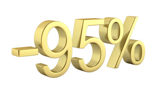 istock Gold text 95 percent off on white background without shadow 3D render 692873476