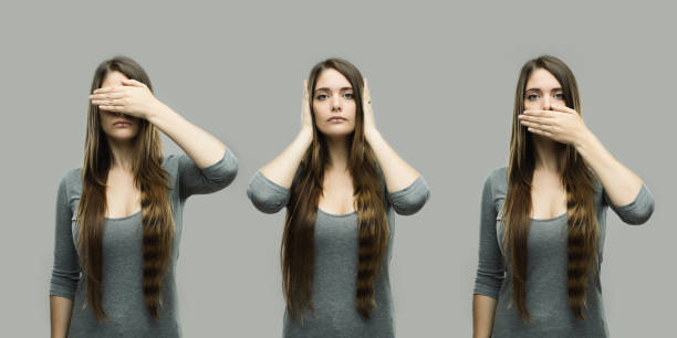Real young woman see no evil hear no evil speak no evil