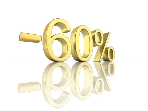 istock Gold text 60 percent off on white background with reflection 3D render 692873546
