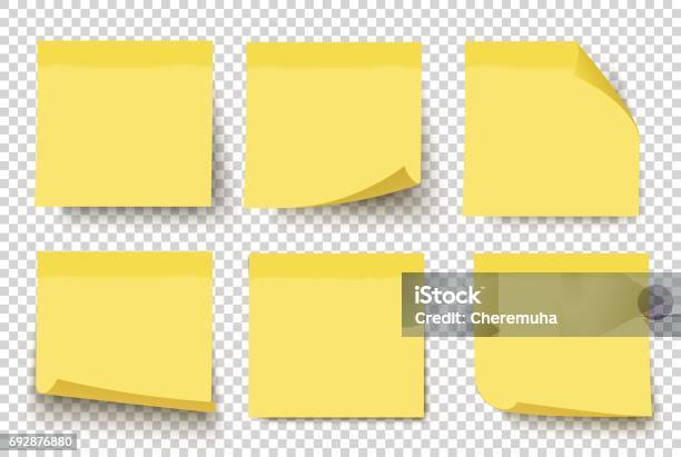 Yellow Sticky Notes Vector Set On Tranparent Background Stock Illustration - Download Image Now