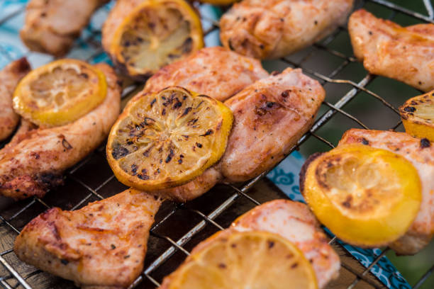 Grilled chicken breast on barbeque