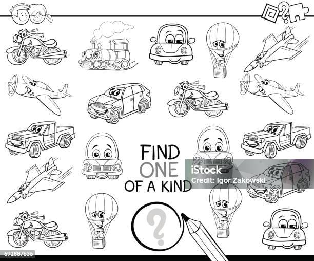 Find One Of A Kind Coloring Book Stock Illustration - Download Image Now - Motorcycle, Coloring Book Page - Illlustration Technique, Drawing - Art Product