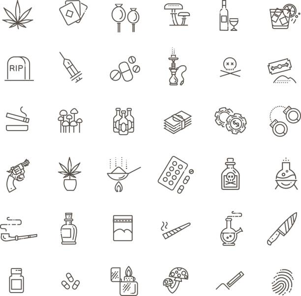Simple Set of Drugs Related Vector Line Icons Simple Set of Crime Related Vector Line Icons narcotic stock illustrations