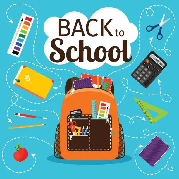 Vector illustration of Back to school poster with backpack
