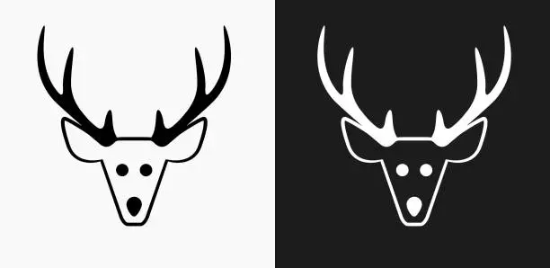 Vector illustration of Reindeer Icon on Black and White Vector Backgrounds
