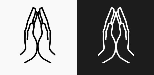 ilustrações de stock, clip art, desenhos animados e ícones de hands together icon on black and white vector backgrounds - human hand on black