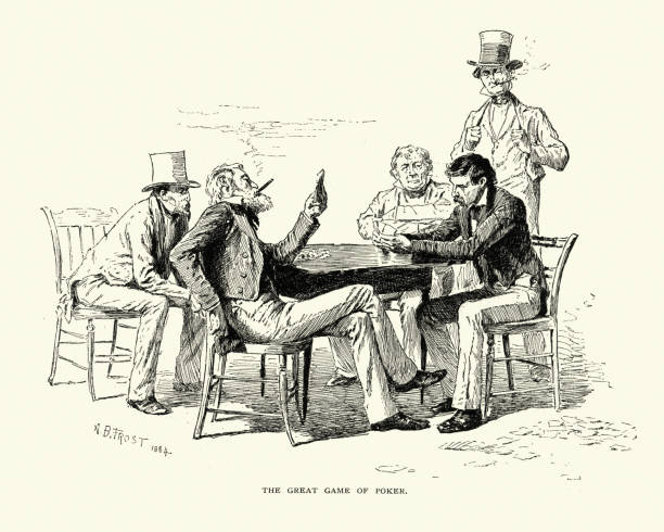 Men playing a game of poker, 19th Century Vintage engraving of Men playing a game of poker, 19th Century casino illustrations stock illustrations