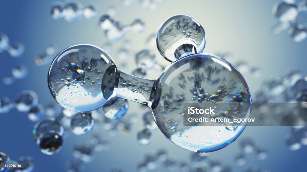 3d illustration with water molecule. Abstract molecule microbiology or science background. Water Stock Photo