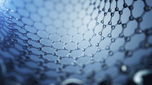 3d illusrtation of graphene molecules. nanotechnology background illustration. - nanotechnology imagens e fotografias de stock