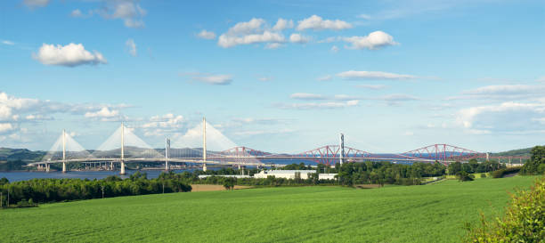 Queensferry Crossing, the Forth Road Bridge and the Forth Bridge in Scotland