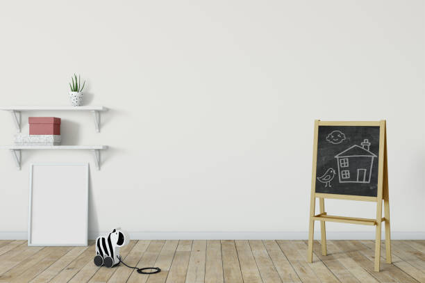 istock mock up wall in child room interior. Interior scandinavian style. 3d rendering, 3d illustration 692915762