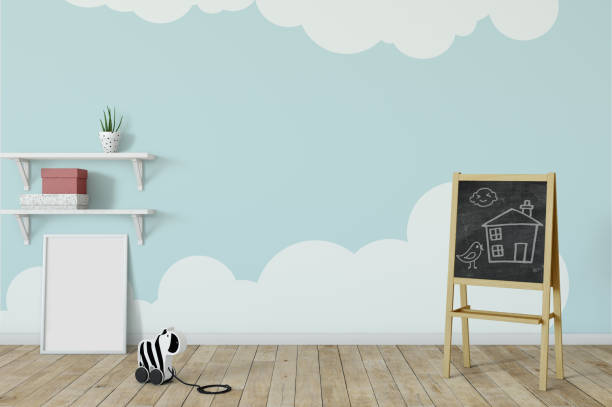 istock mock up wall in child room interior. Interior scandinavian style. 3d rendering, 3d illustration 692915862