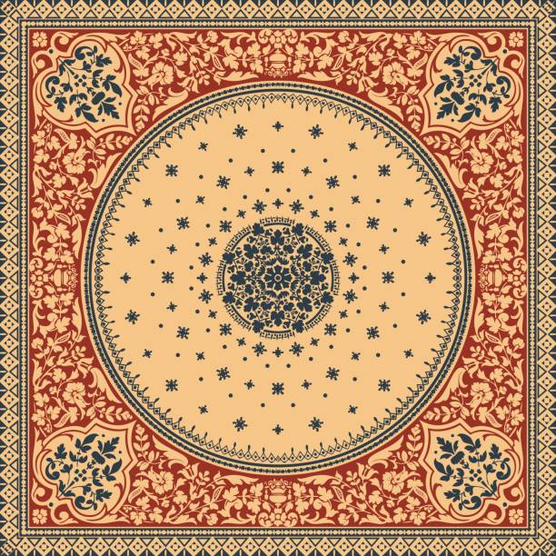 Victorian floral paisley medallion ornamental rug vector. Ethnic mandala towel frame. Vintage flower tile. Textile, greeting business card, coloring book, phone case print