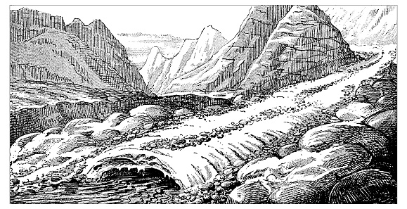 Antique engraving illustration: Glacier moraines