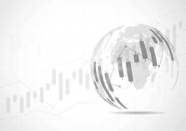 ローソク足証券取引所グラフ市場の投資が世界地図、ビジネス グラフとの取引します。グラフのデザインのトレンド。ベクトル図 - stock exchange点のイラスト素材／クリップアート素材／マンガ素材／アイコン素材