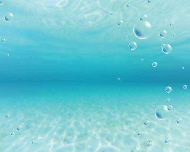 ilustrações de stock, clip art, desenhos animados e ícones de underwater background. blue sea water and bubbles - bottom sea