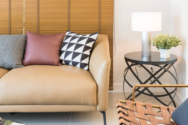 istock brown sofa with colorful pillows in classic living room style 692926146