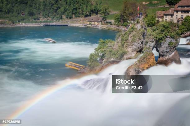 Rhine Falls With A Rainbow Stock Photo - Download Image Now - Blue, Castle, Europe