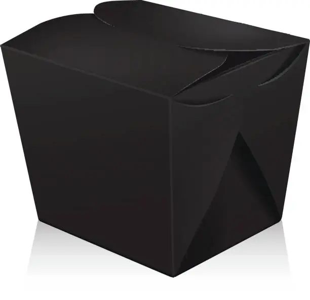 Vector illustration of Closed black blank wok box mockup. Vector 3d packaging. Carton box for asian or chinese take away food paper bag