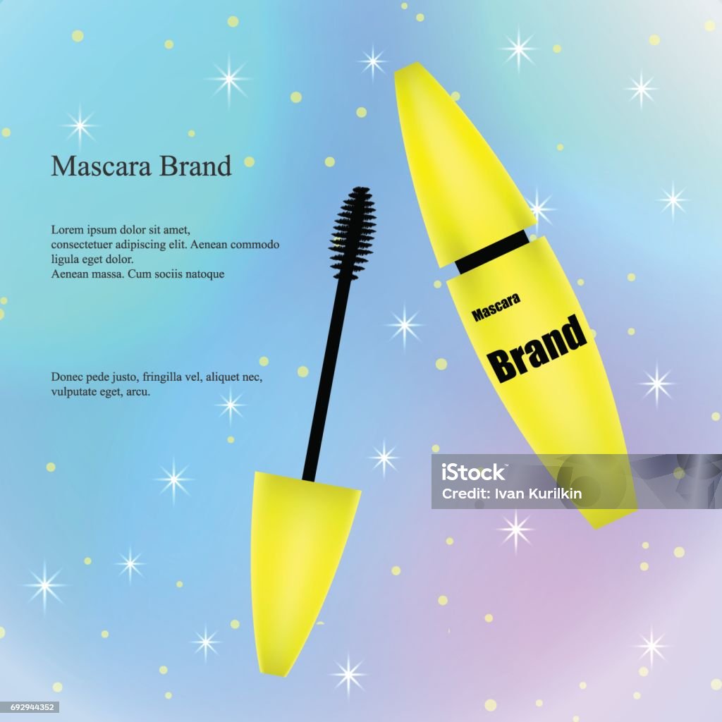 Spanduk Iklan Kosmetik Katalog Poster Maskara Kuning Dengan Sikat Pada