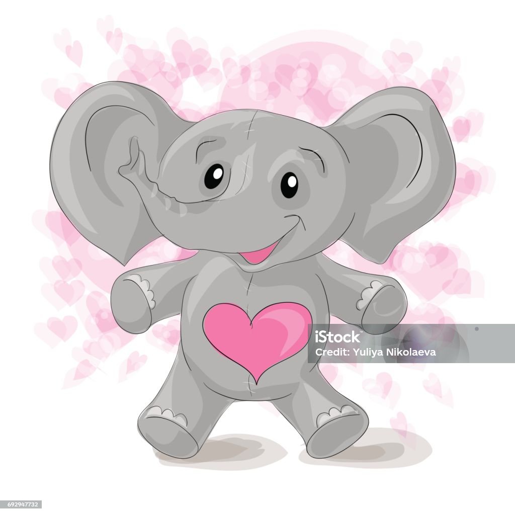 Cute Cartoon Elephant With Hearts Stock Illustration - Download Image Now -  Animal, Animal Wildlife, Art - iStock
