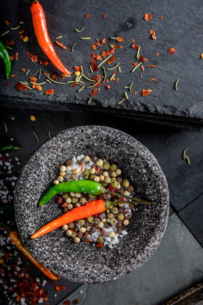 istock Chilli, Red Pepper Flakes and Sea Salt, Pepper, Mortar and Pestle 692951910