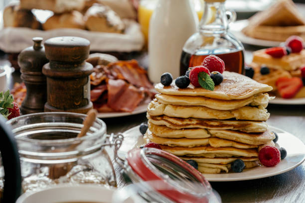 istock Breakfast with Homemade Pancakes, Waffles and Coffee 692951986
